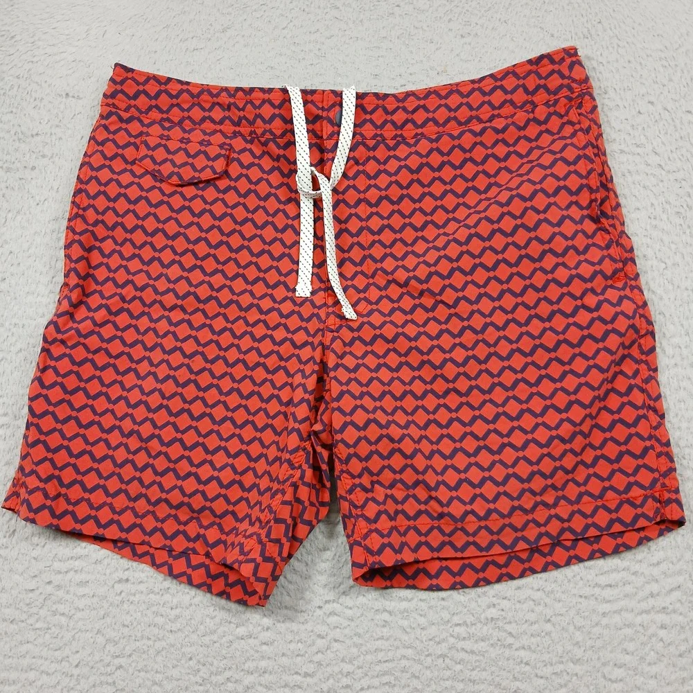 J.Crew Swim Trunks Men's‎ 32 Red Blue Geometric Pattern Drawstring Shorts